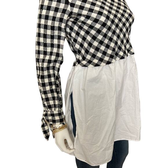 Zara Black White Plaid Mixed Material Poplin Layered Tunic Top, XS - Picture 3 of 7